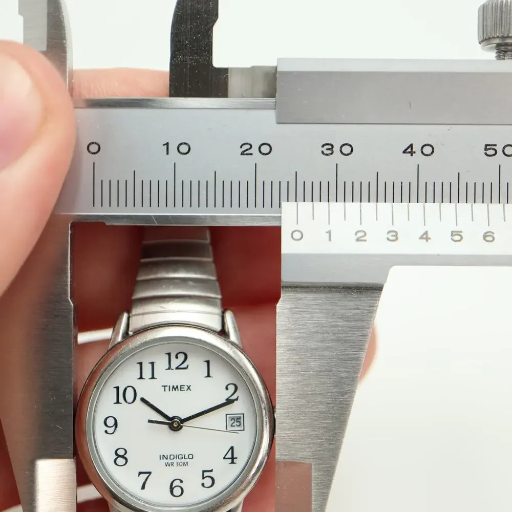Timex Indiglo Date Silver Tone Women 25mm Watch Metal Stretch Band w New Battery